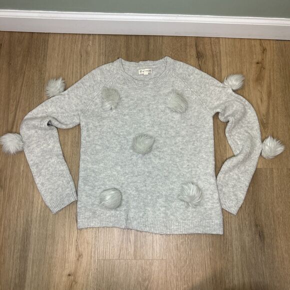Tucker + Tate Girls Medium 8/10 Gray Pullover Sweater Wool Fuzzy Pom poms Soft - Picture 1 of 5
